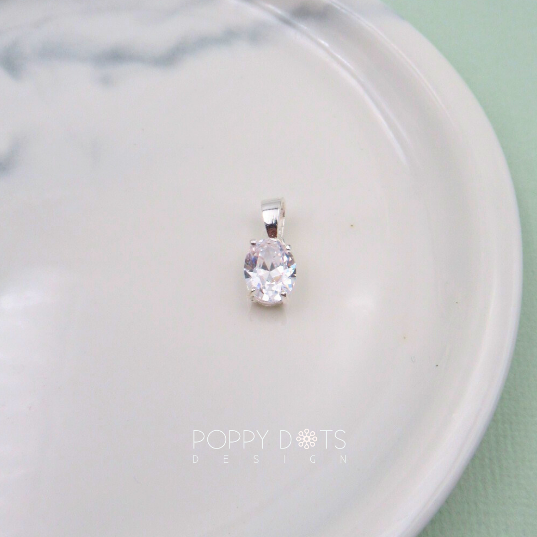 Sterling Silver Oval Zirconia Pendant