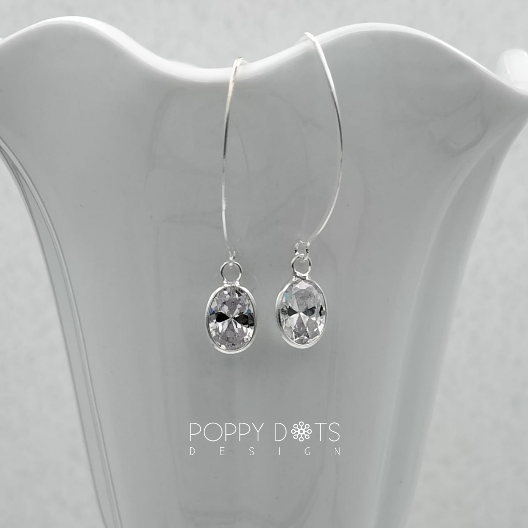 Sterling Silver Oval Cubic Zirconia Splendor Hook Earrings