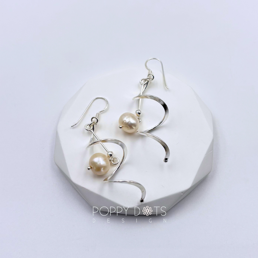 Twisted Sterling Silver Pearl Earrings