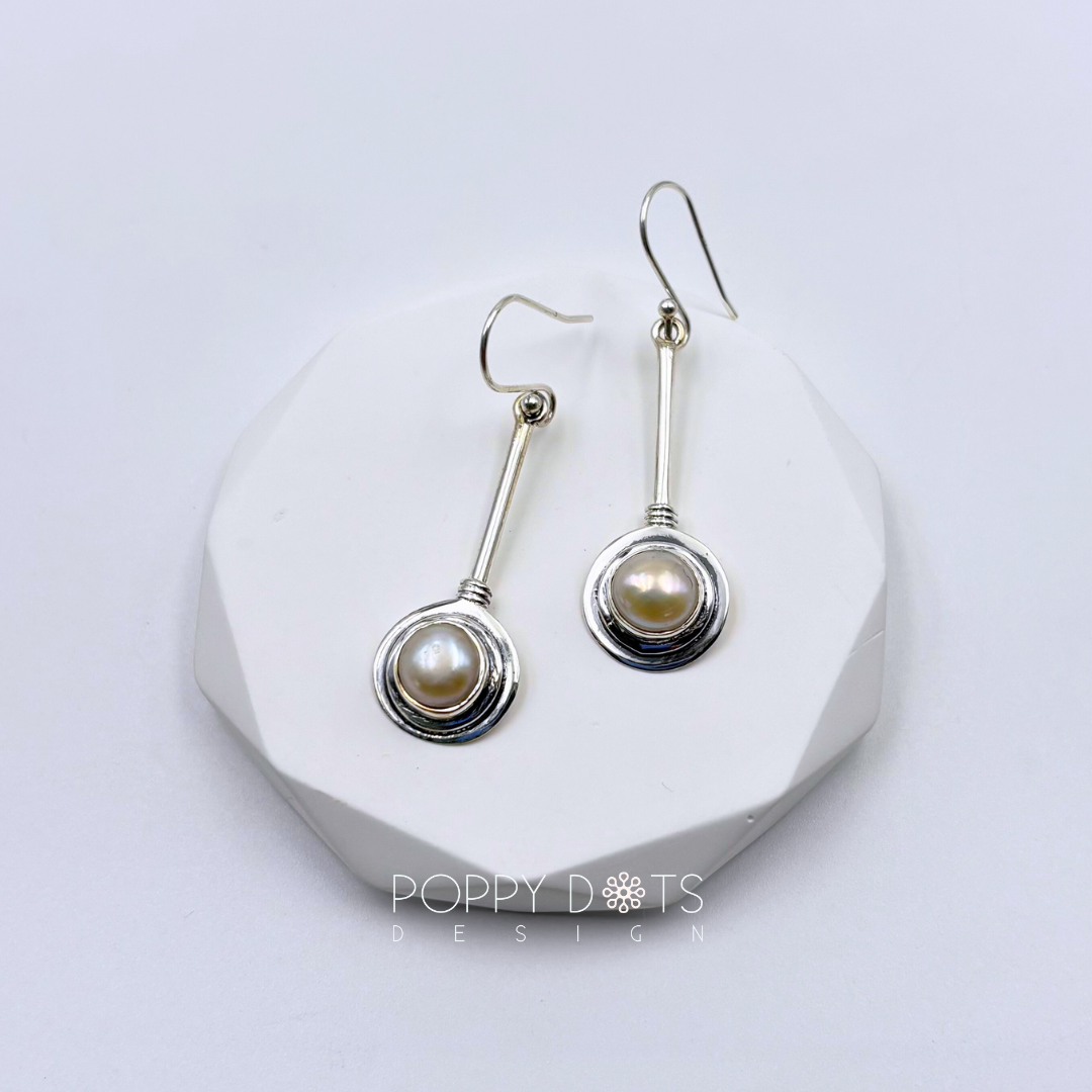 Sterling Silver Long Cab Pearl Earrings