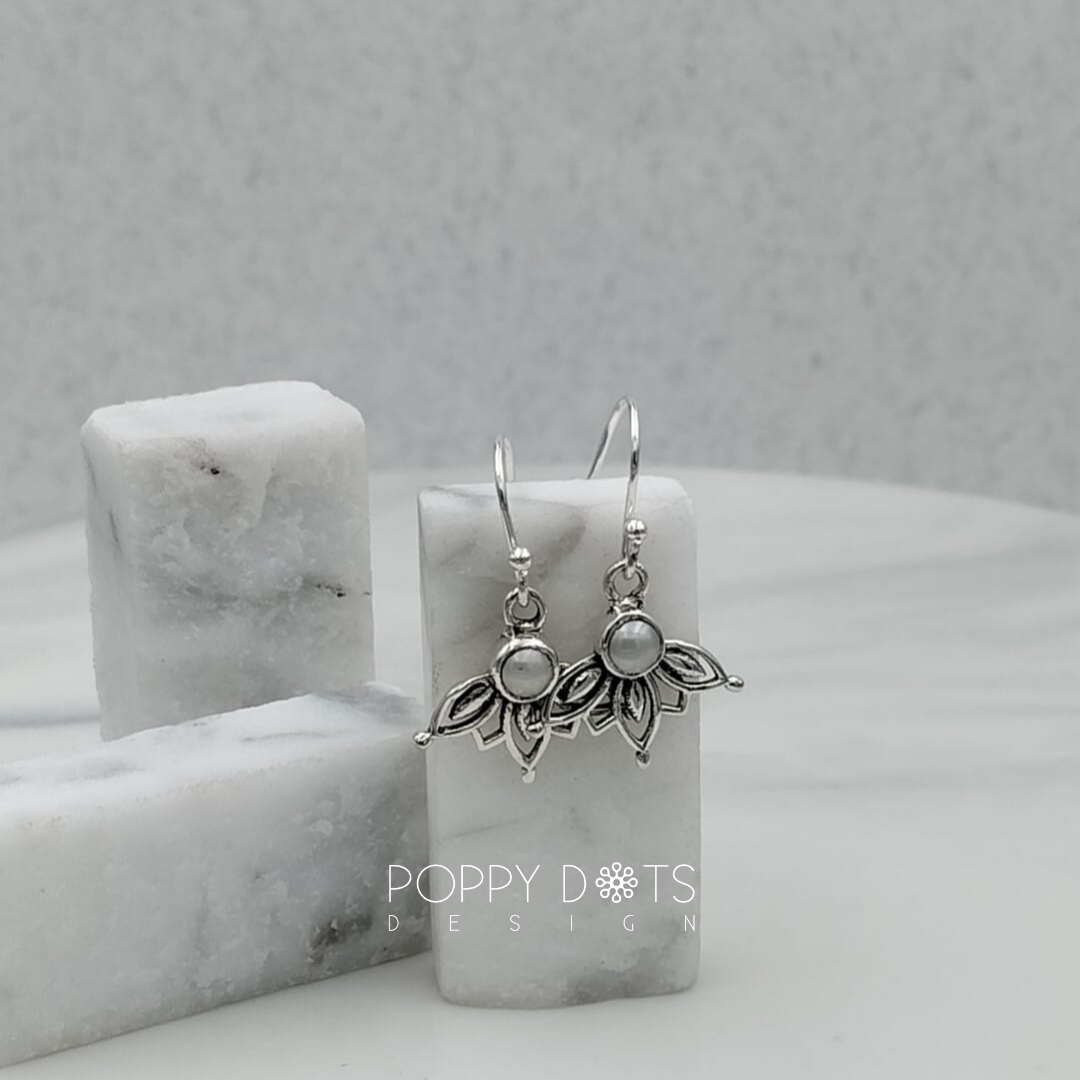 Sterling Silver Pearl Upside Down Lotus Earrings