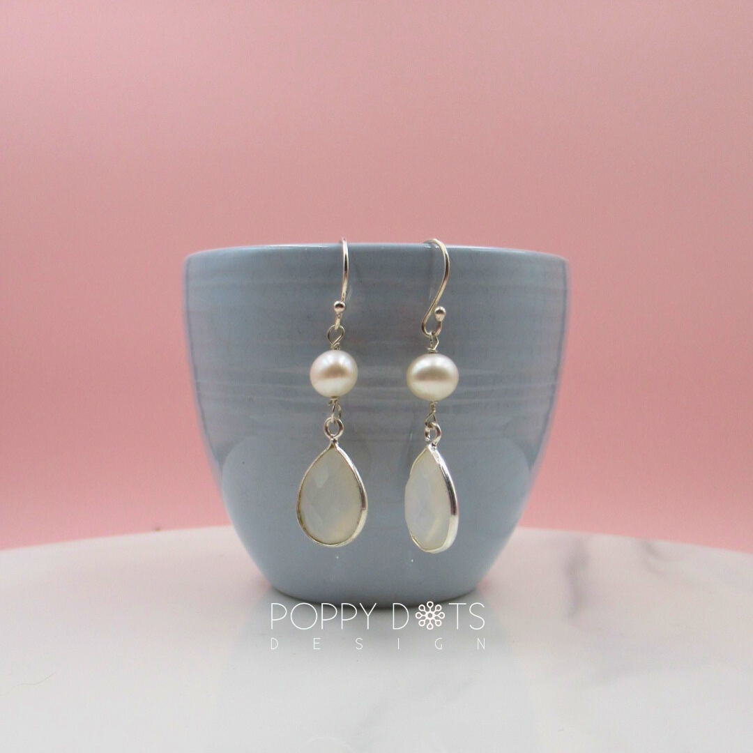 Sterling Silver Pearl and Teardrop Moonstone Earrings