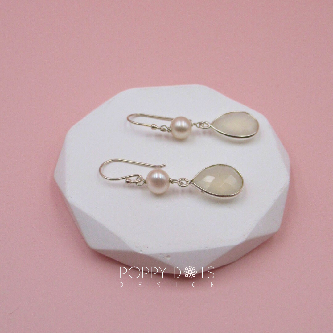 Sterling Silver Pearl and Teardrop Moonstone Earrings