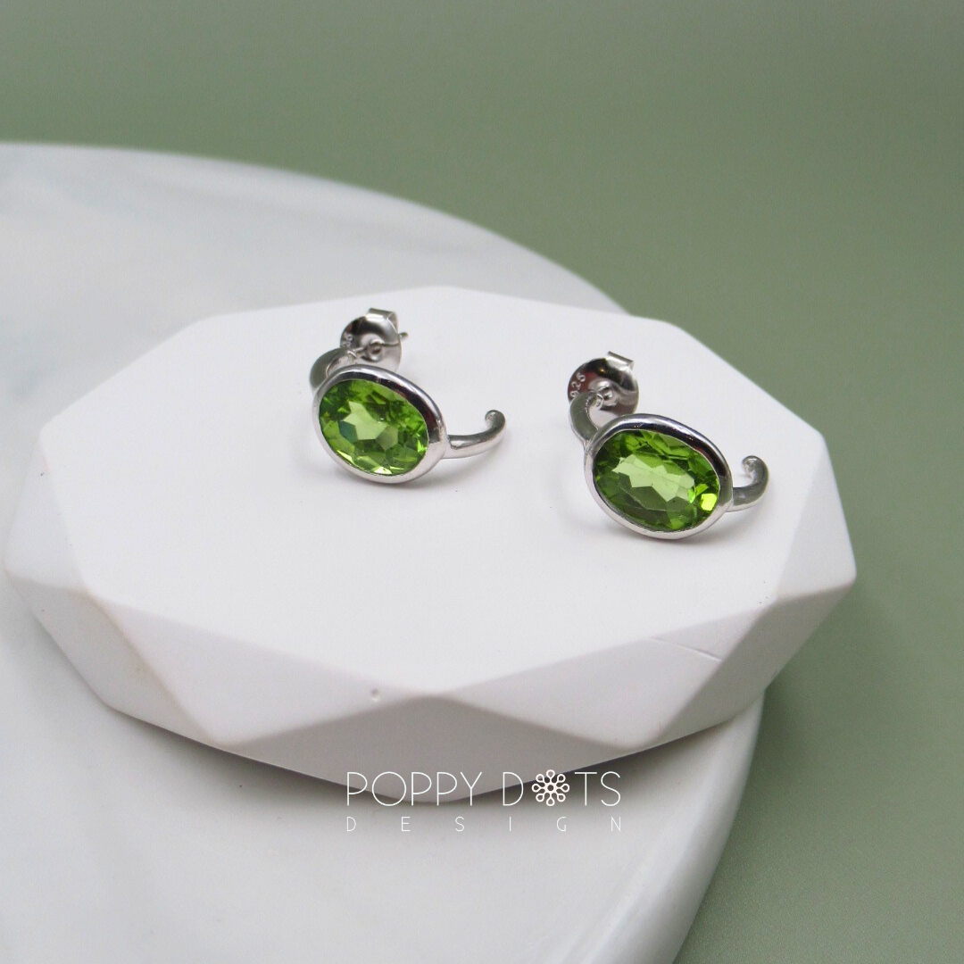 Sterling Silver Oval Peridot Hoop Studs