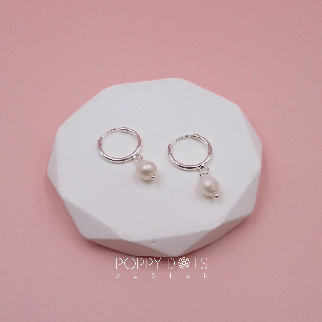 Sterling Silver Petite Pearl Hoops