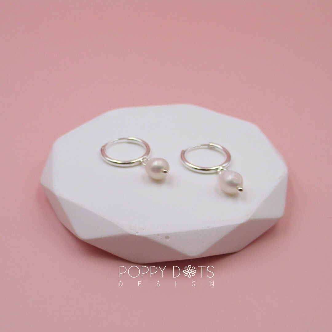 Sterling Silver Petite Pearl Hoops