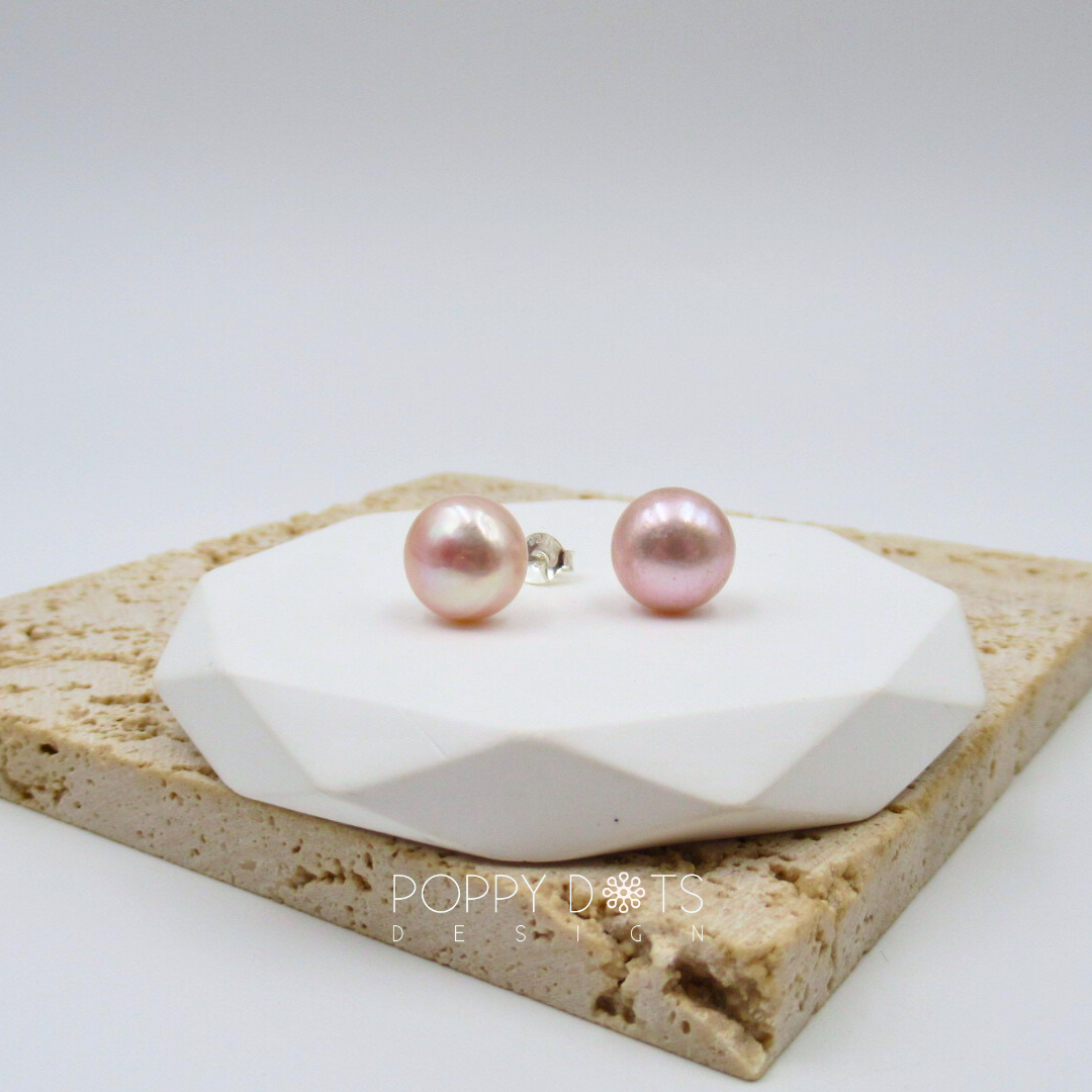 Sterling Silver Pink Freshwater Pearl Studs 10 mm