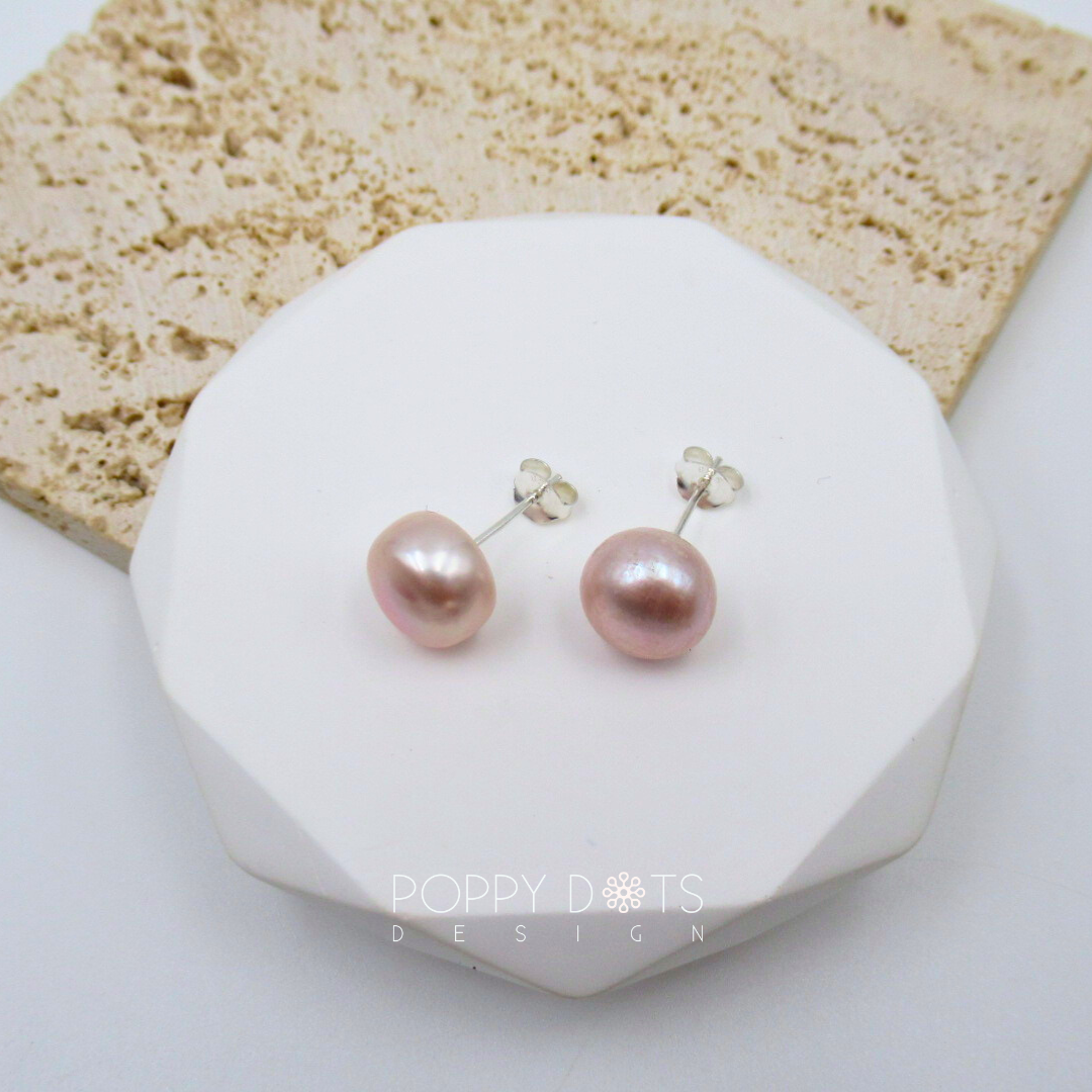 Sterling Silver Pink Freshwater Pearl Studs 10 mm
