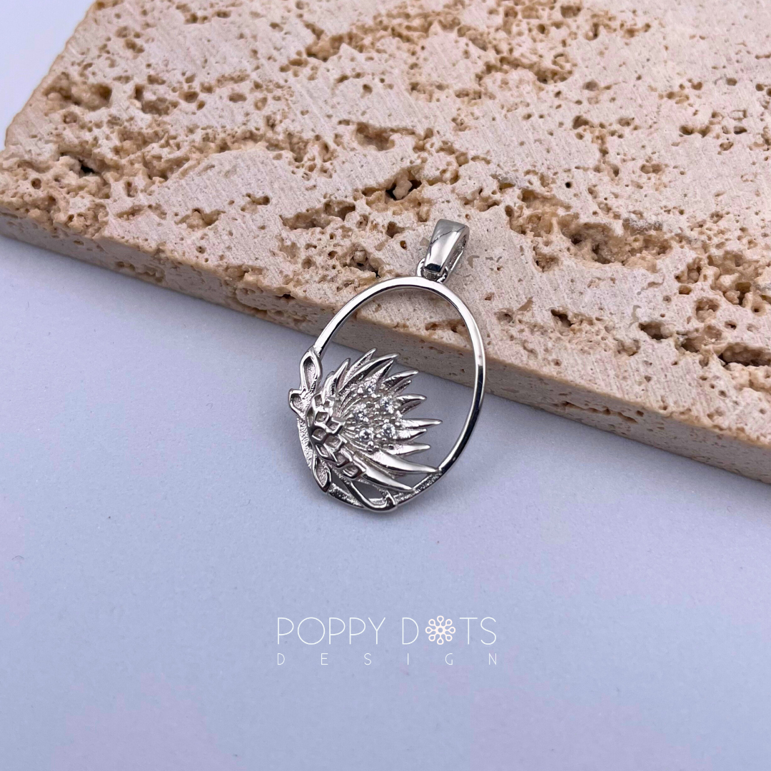 Sterling Silver Protea with Zirconias pendant