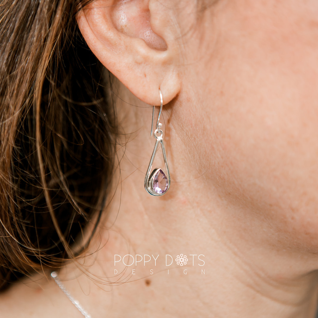 Sterling Silver Double Teardrop Purple Amethyst Earrings