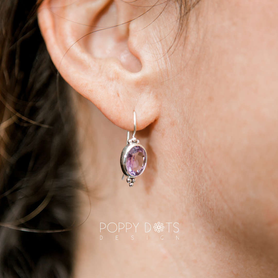 Sterling Silver Fine Oval Purple Amethyst Earrings