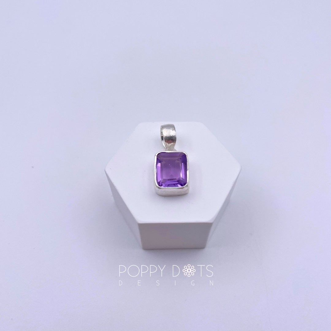 Sterling Silver Rectangular Purple Amethyst Pendant