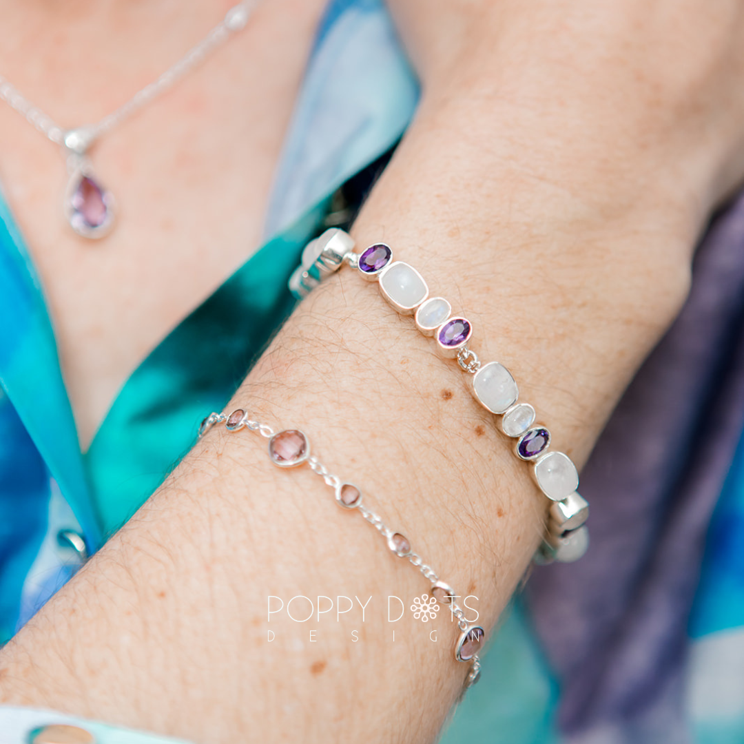 Sterling Silver Purple Amethyst Cushion Cut Dainty Bracelet