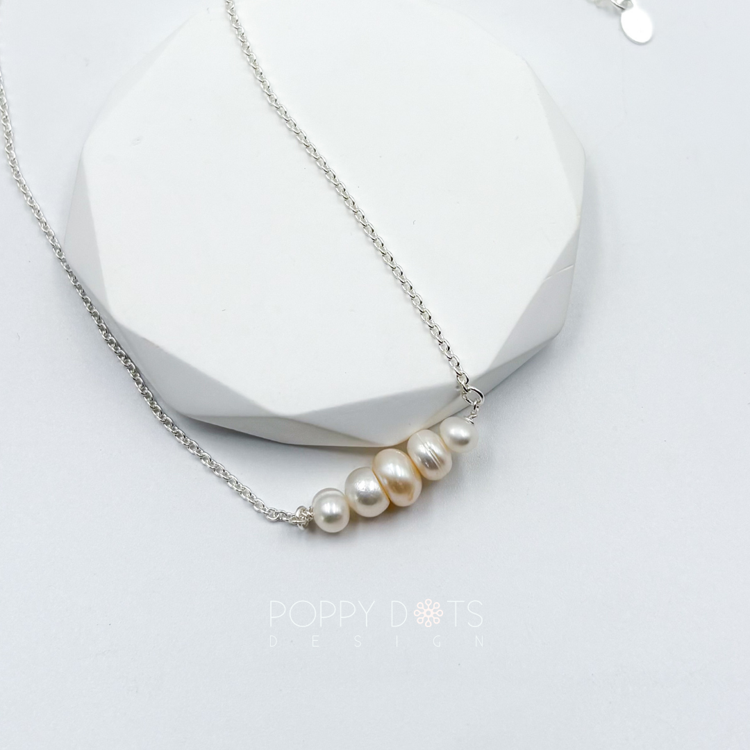 Sterling Silver Quintet Pearl Necklace
