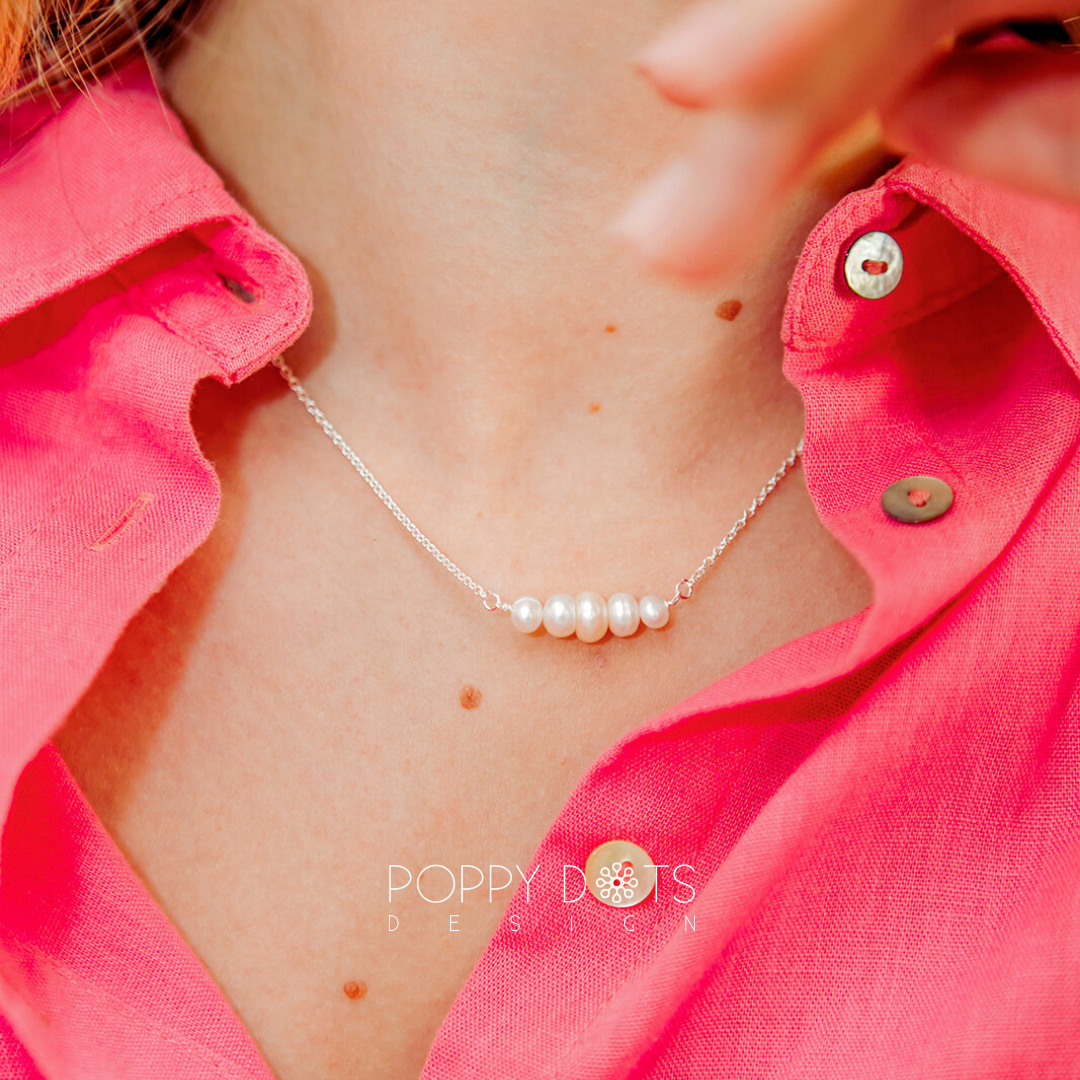 Sterling Silver Quintet Pearl Necklace