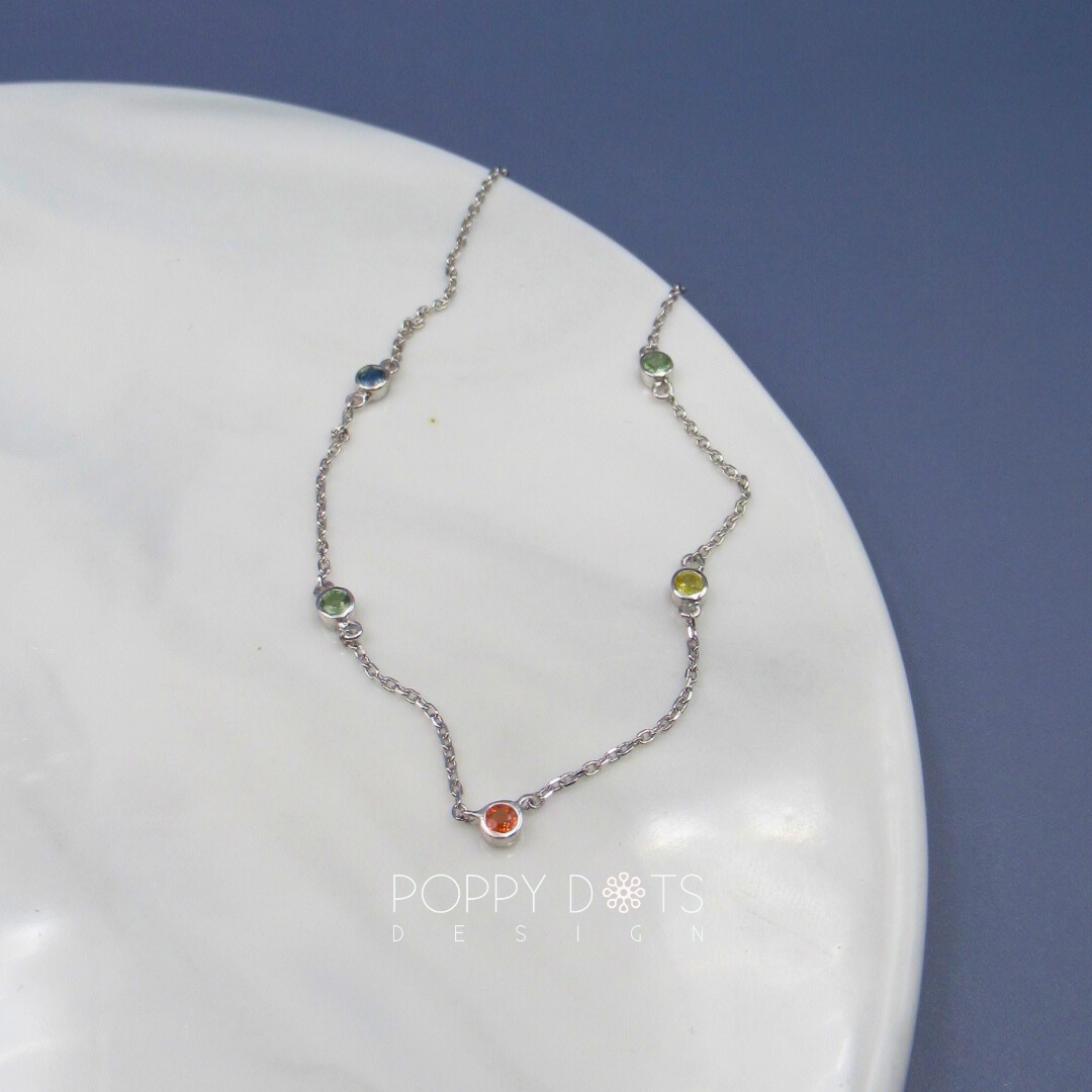 Sterling Silver Quintet Mixed Sapphire Necklace