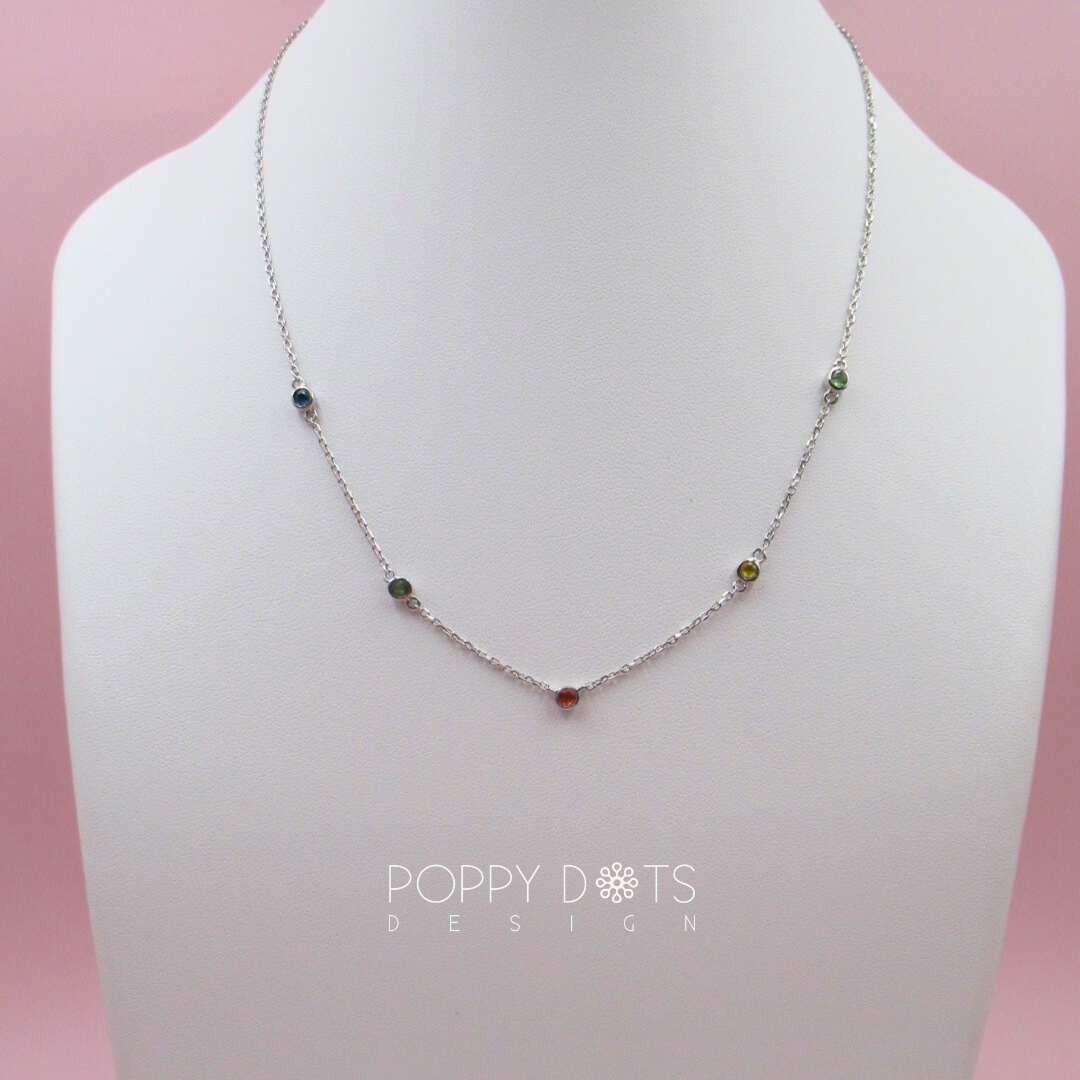 Sterling Silver Quintet Mixed Sapphire Necklace