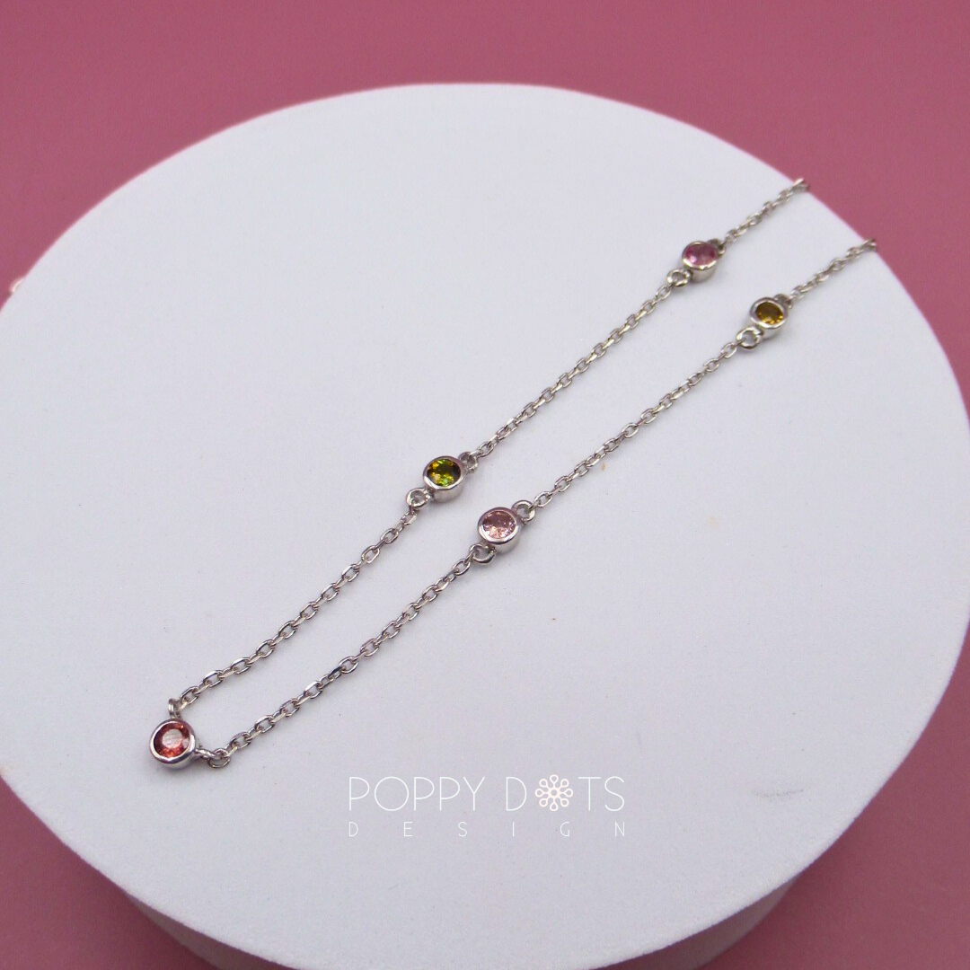 Sterling Silver Quintet Mixed Tourmaline Necklace