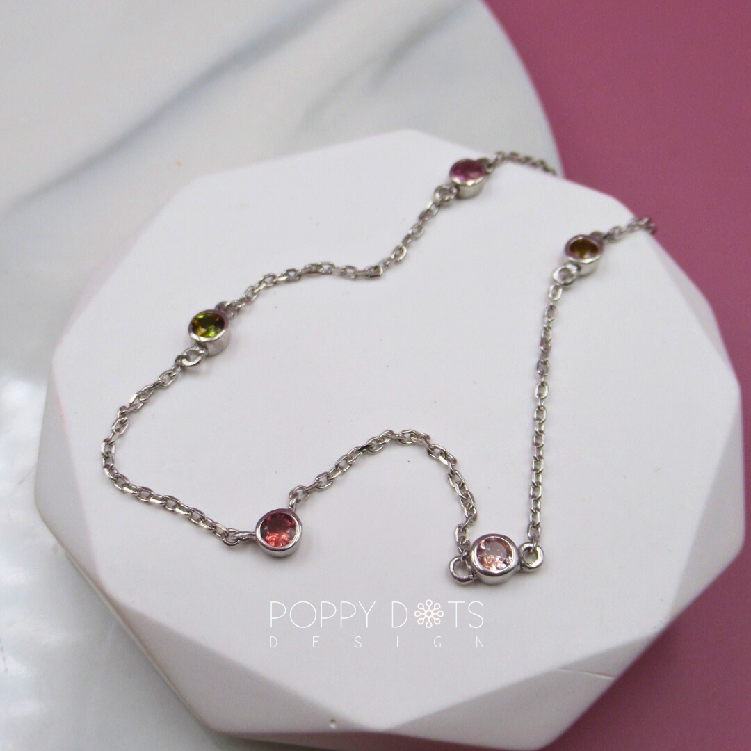 Sterling Silver Quintet Mixed Tourmaline Necklace