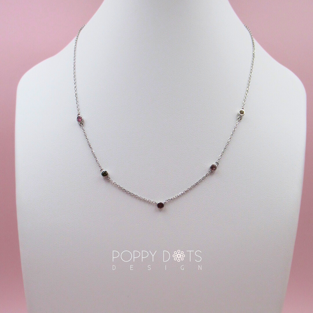 Sterling Silver Quintet Mixed Tourmaline Necklace