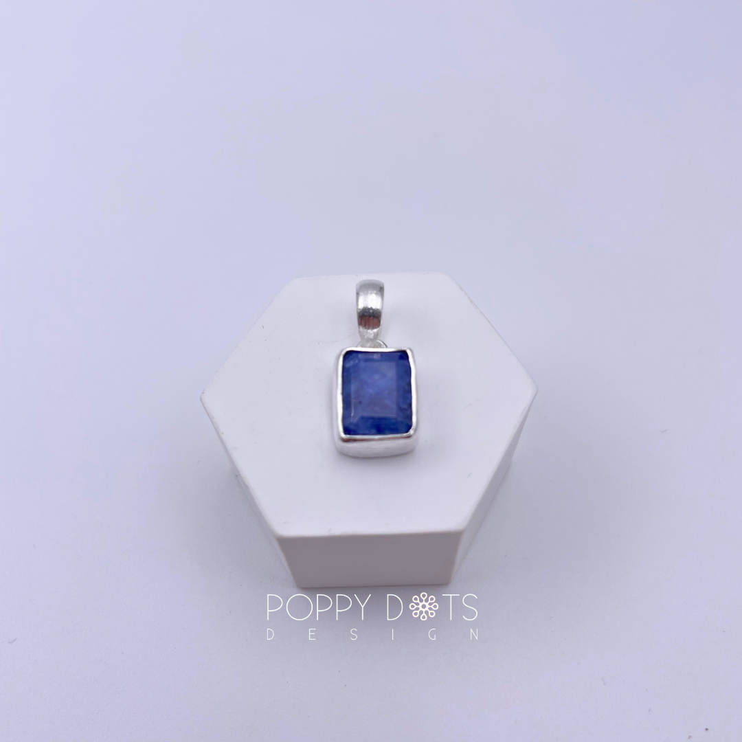 Sterling Silver Rectangular Blue Sapphire Pendant