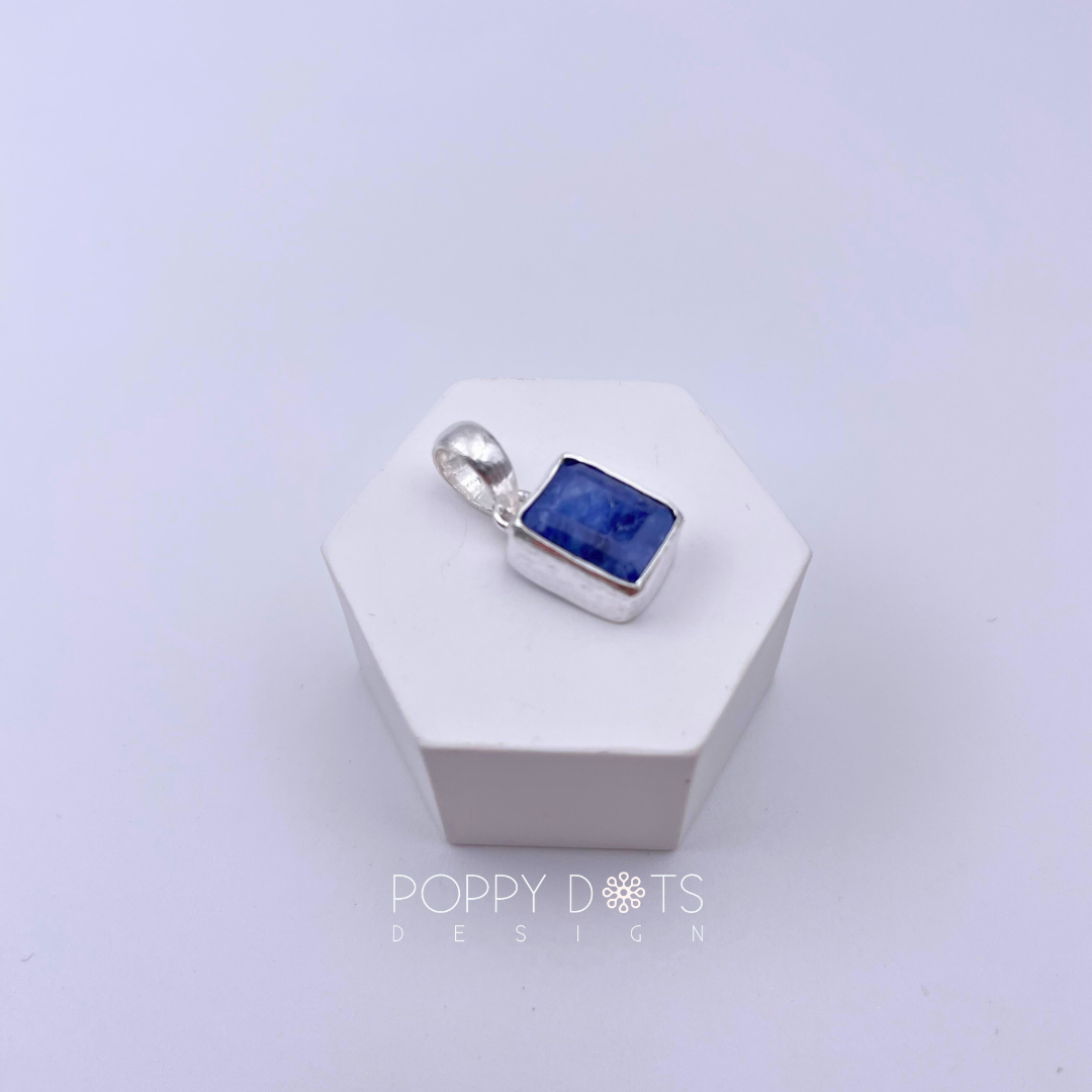Sterling Silver Rectangular Blue Sapphire Pendant