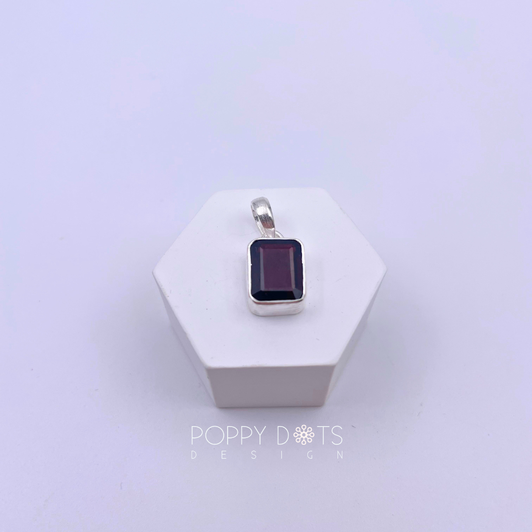 Sterling Silver Rectangular Garnet Pendant