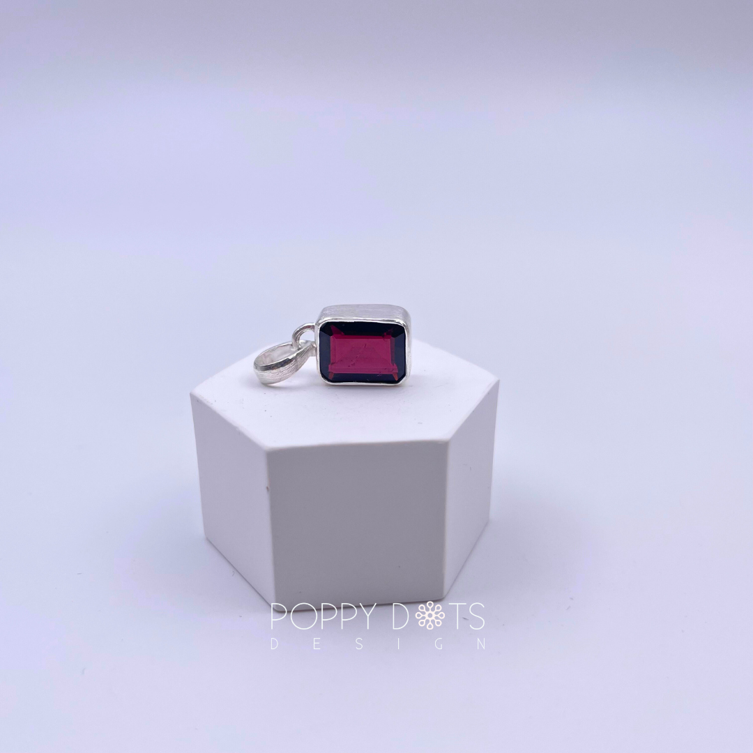 Sterling Silver Rectangular Garnet Pendant