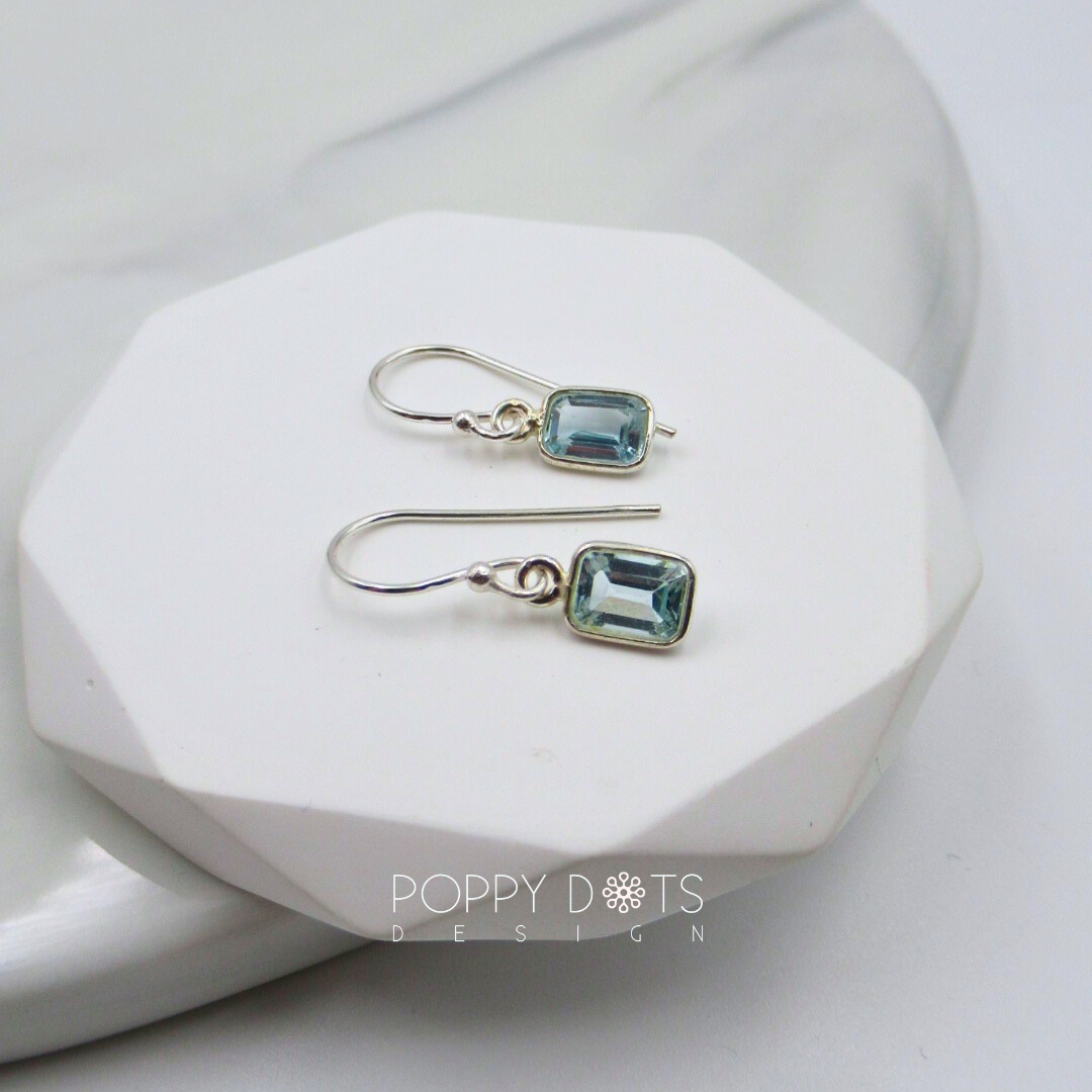 Sterling Silver dainty Rectangular Blue Topaz Earrings