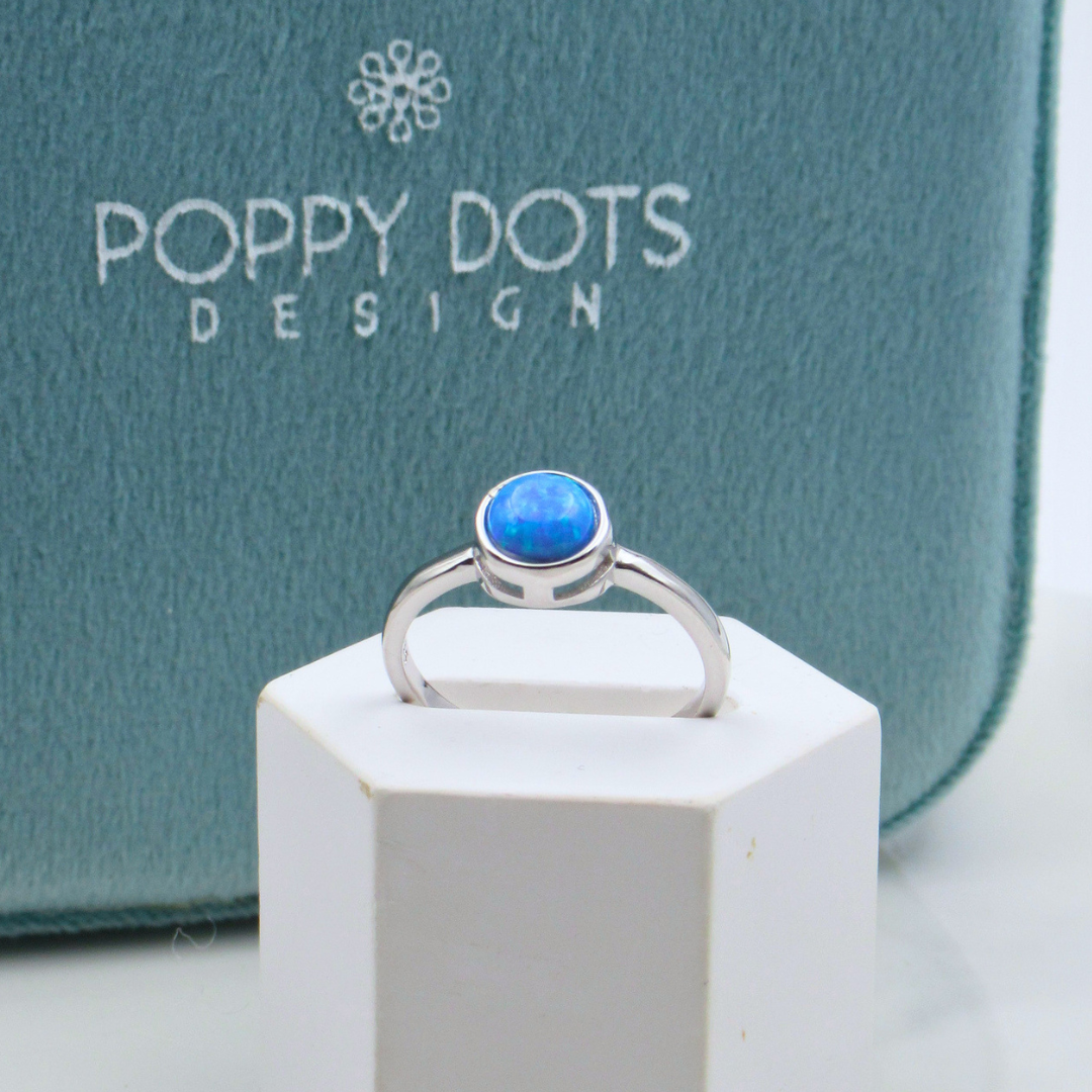 Sterling Silver Round Blue Gilson Opal Ring