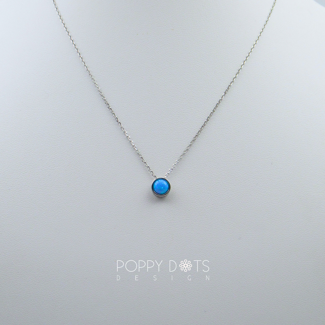 Sterling Silver Round Blue Gilson Opal Necklace