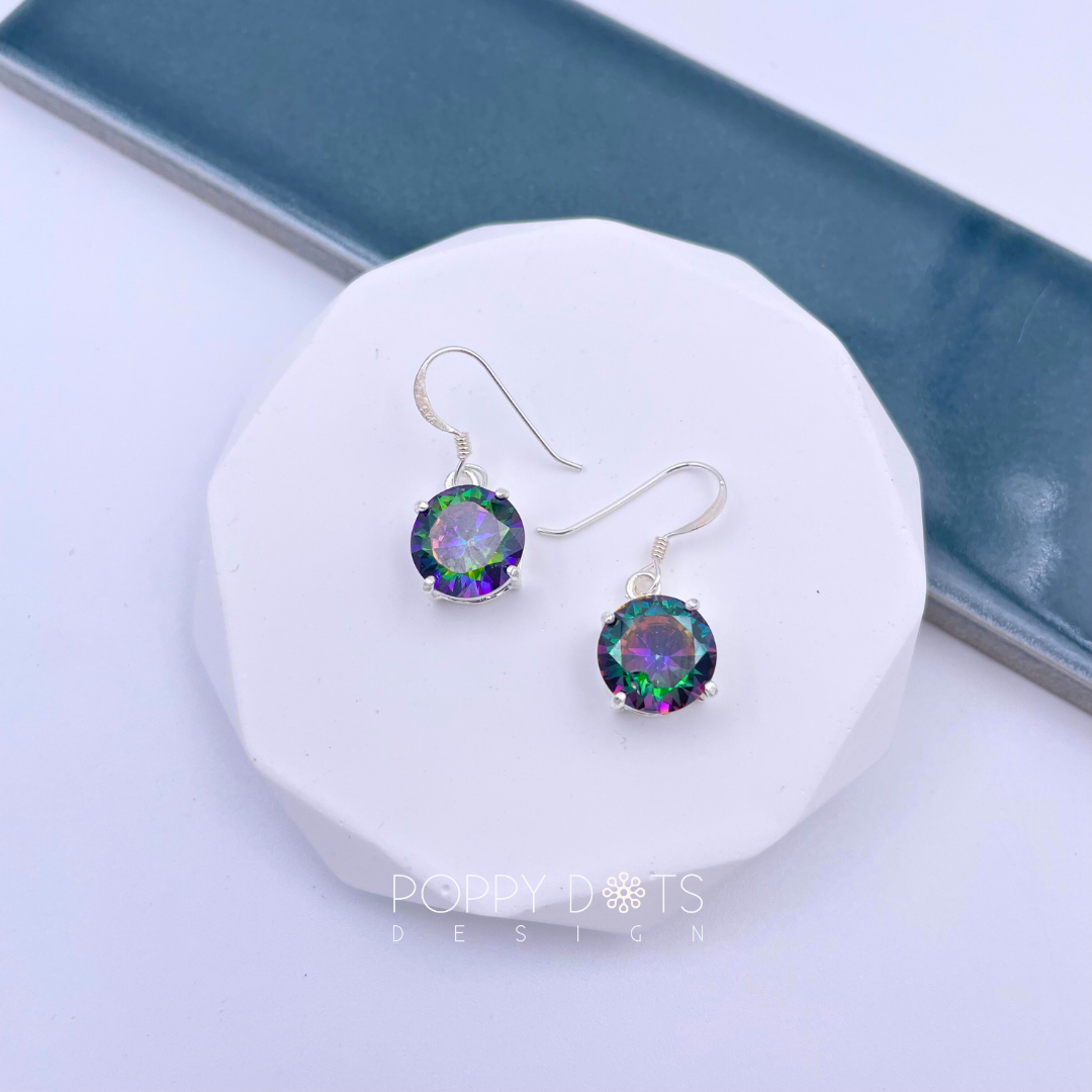 Sterling Silver Luxury Round Mystic Topaz Earrings – Poppy Dots Design