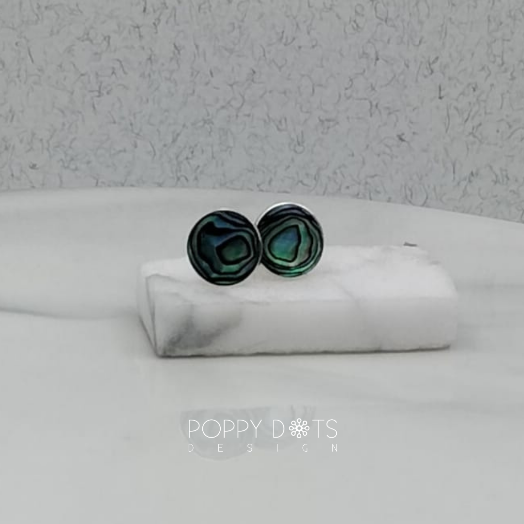 Sterling Silver Round Shell Disk Studs