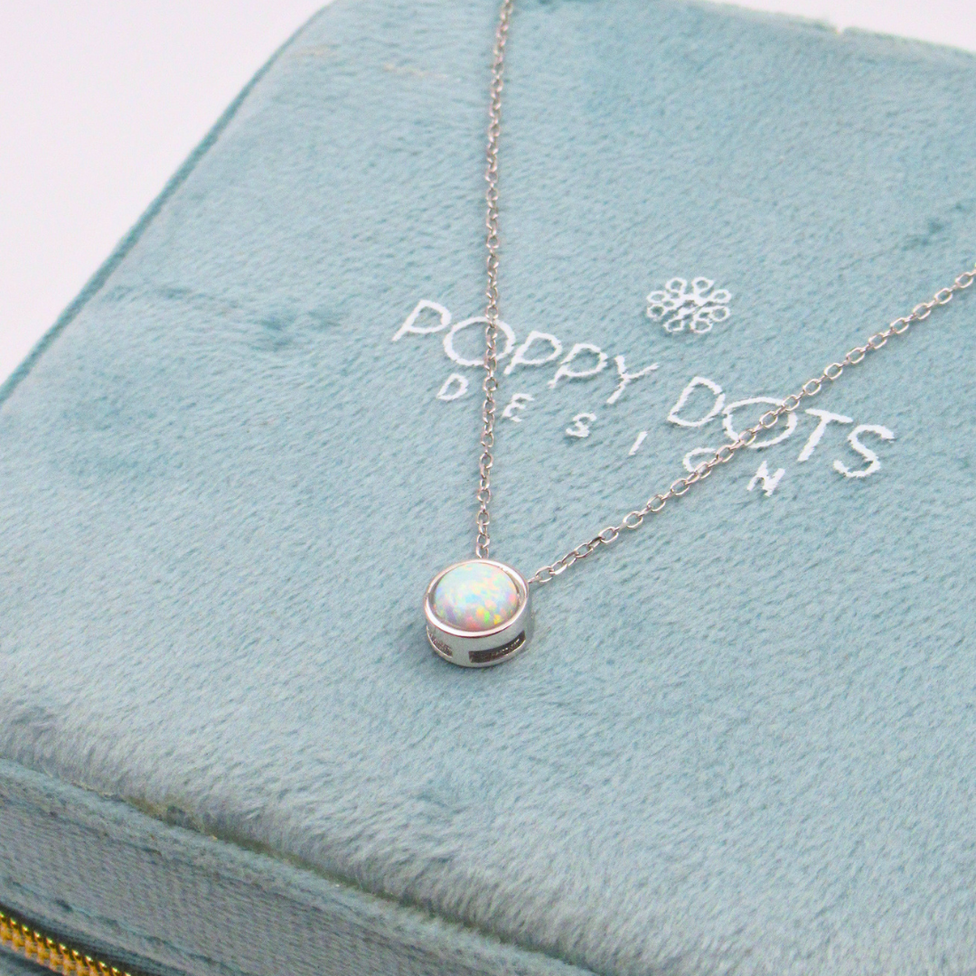 Sterling Silver Oval White Gilson Opal Necklace
