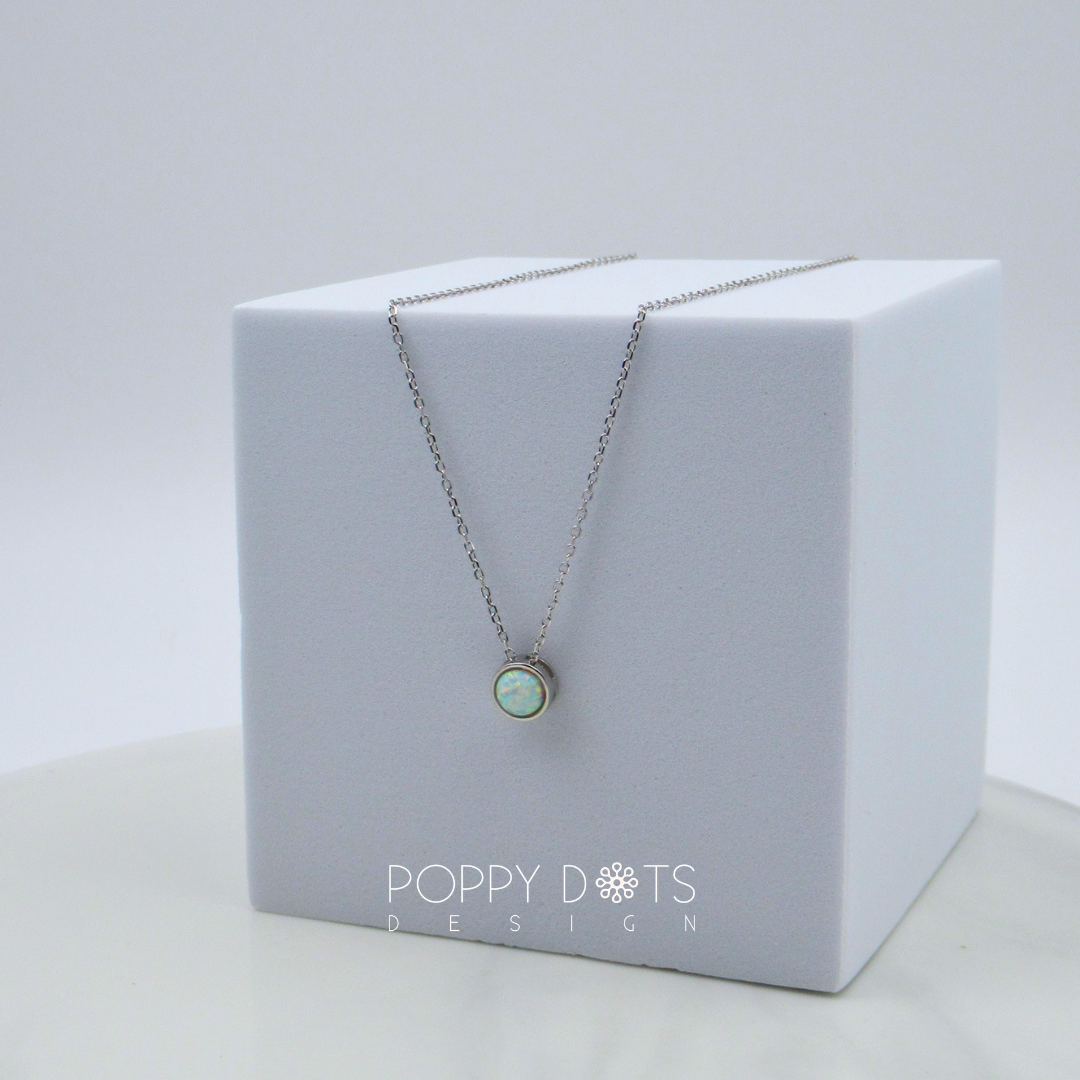 Sterling Silver Oval White Gilson Opal Necklace