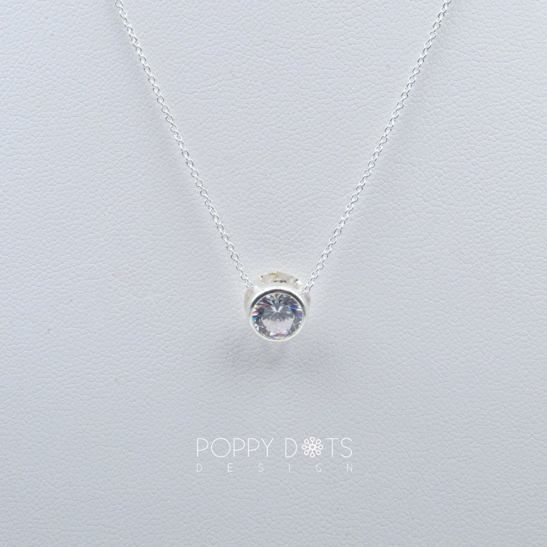 Sterling Silver Round Zirconia Slider Necklace
