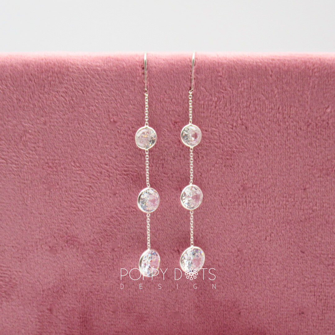 Sterling Silver Triple Round Zirconia Threaders