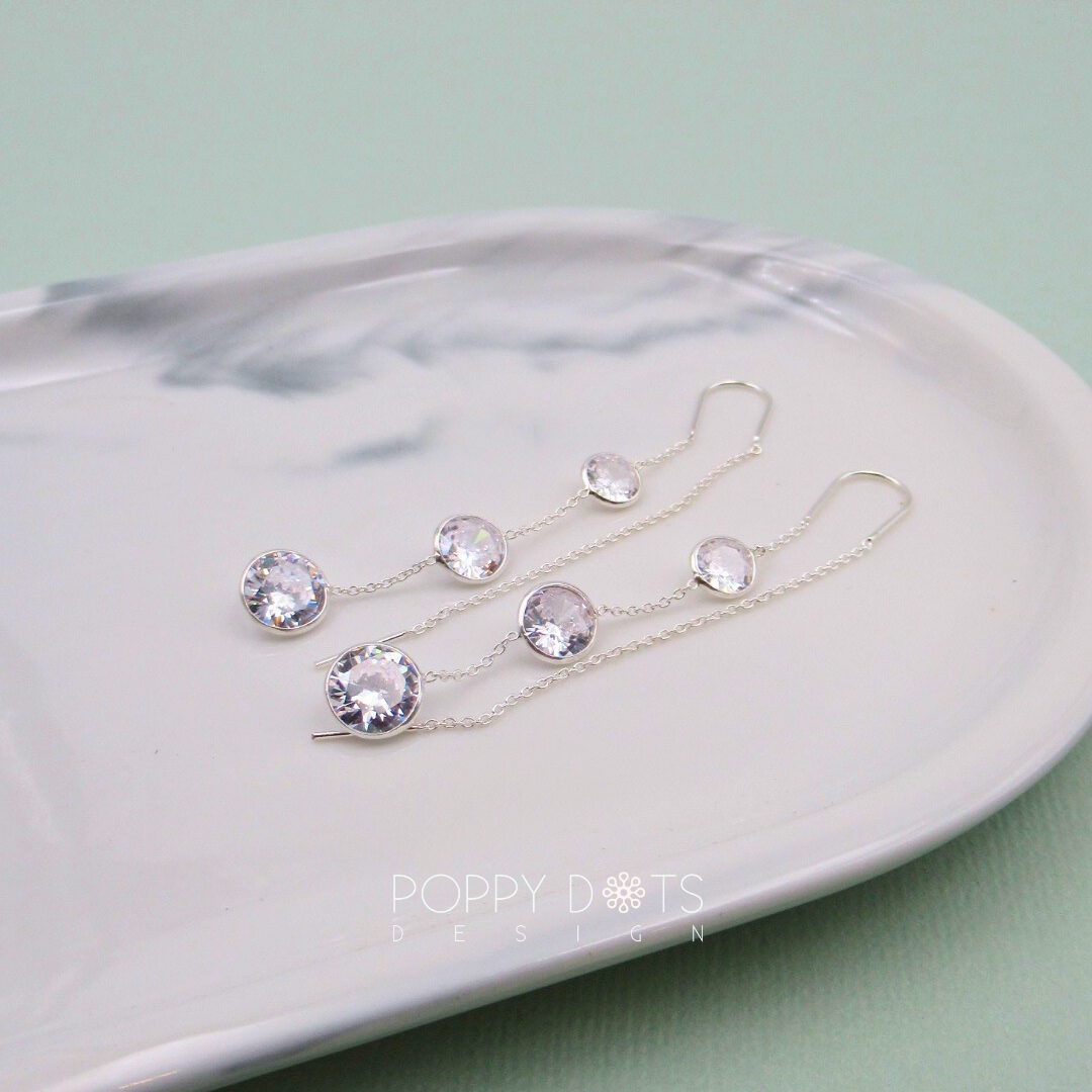 Sterling Silver Triple Round Zirconia Threaders