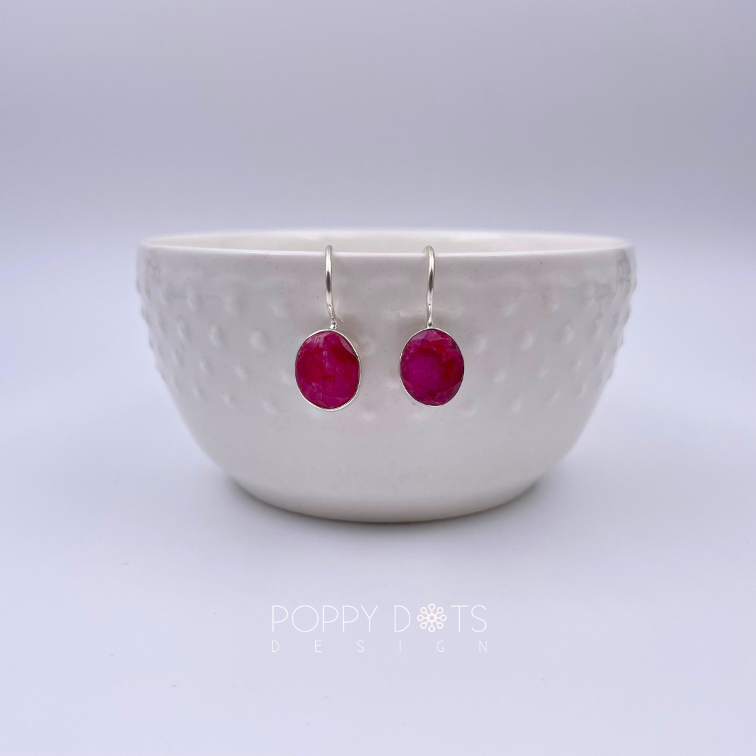 Luxurious Sterling Silver Oval Rubellite Earrings