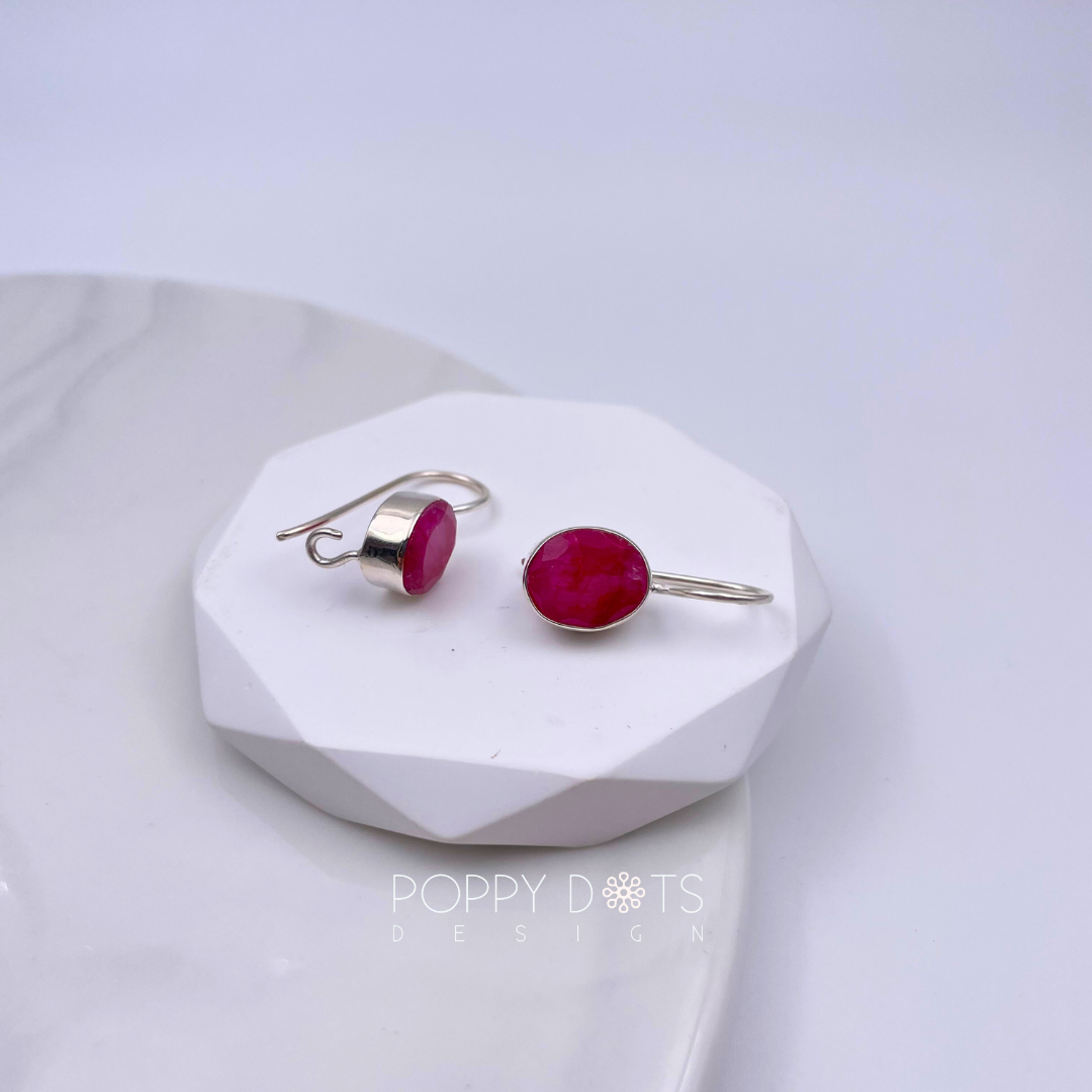Luxurious Sterling Silver Oval Rubellite Earrings