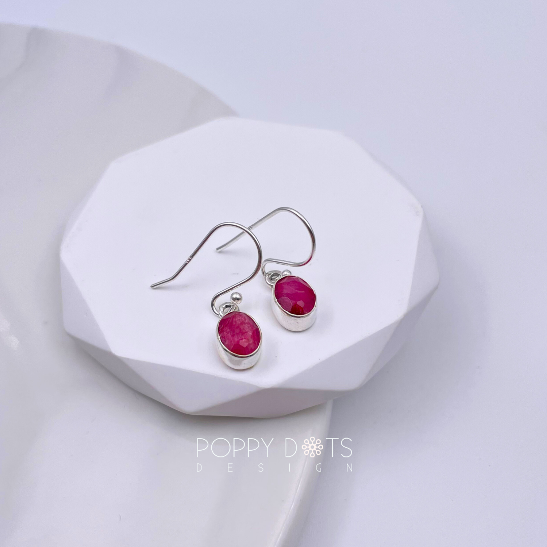 Sterling Silver Rubellite Oval Earrings