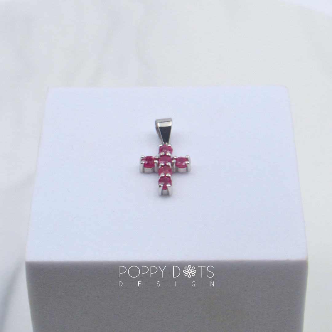 Sterling Silver Ruby Cross Pendant