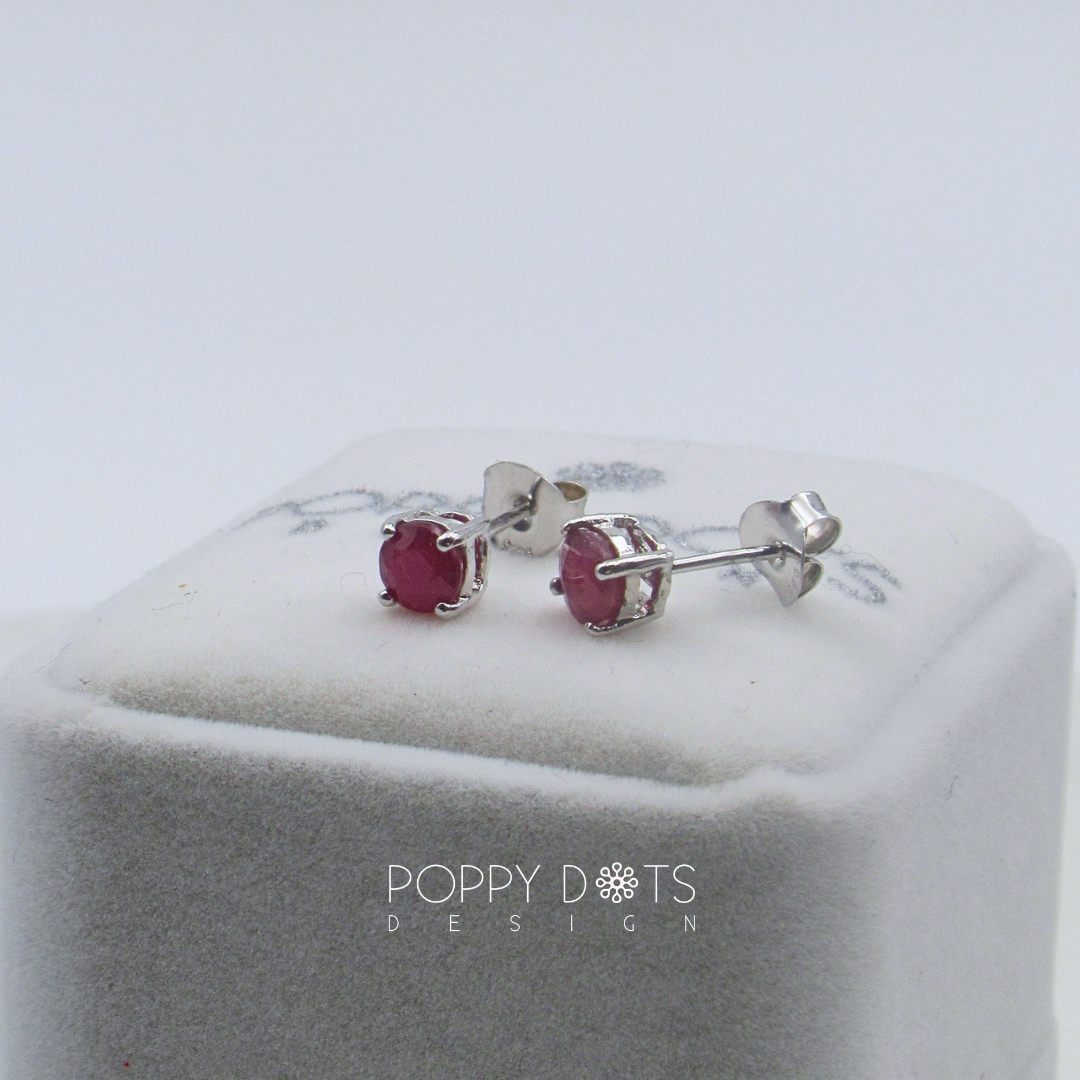 Sterling Silver Claw Set Ruby Studs
