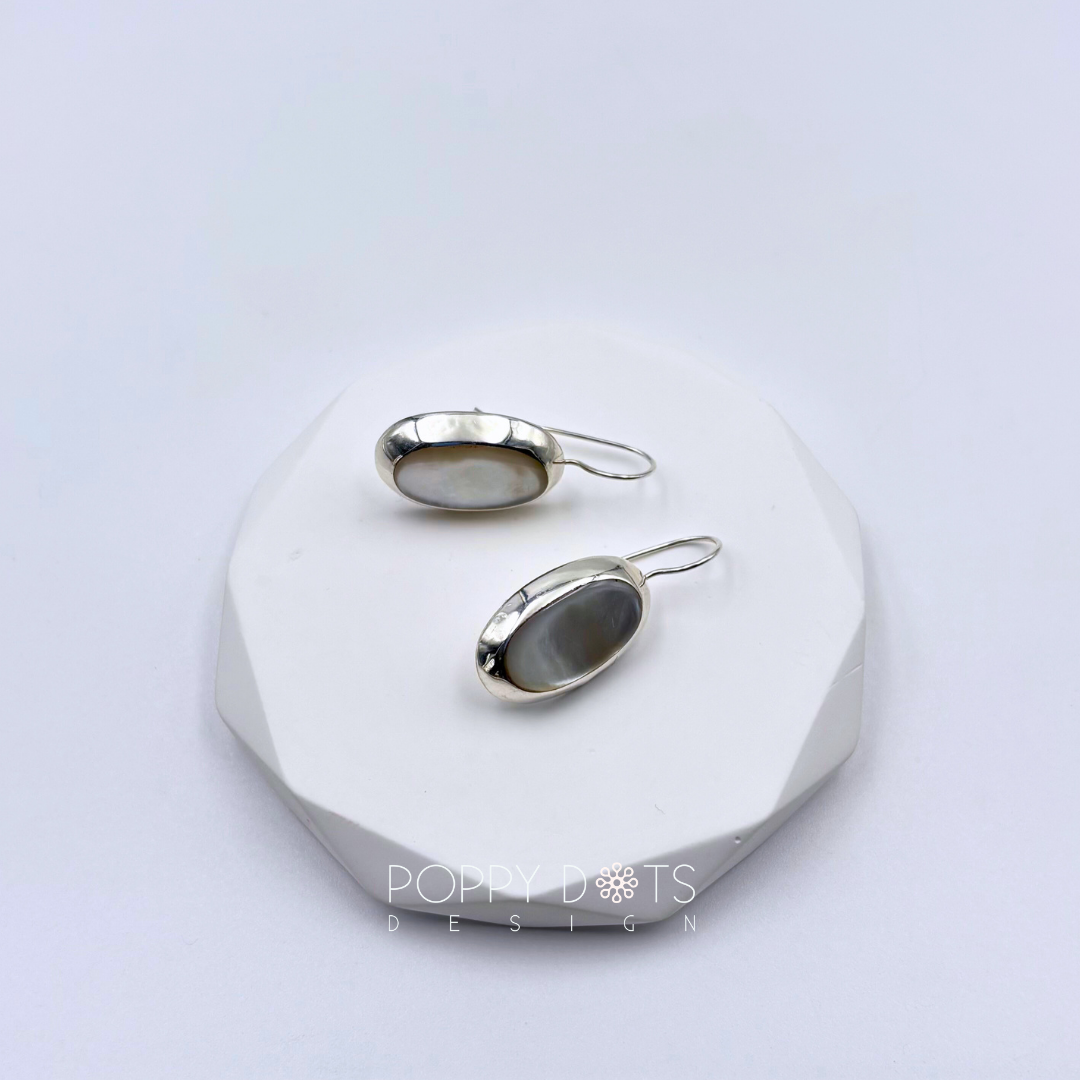 Sterling Silver Oval Mother of Pearl Earrings