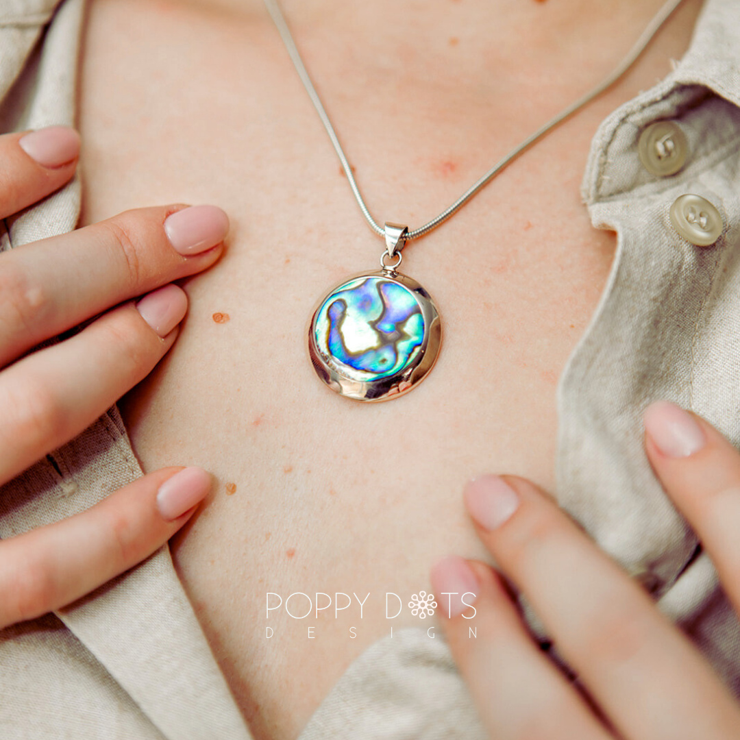 Sterling Silver Large Round Shell Pendant