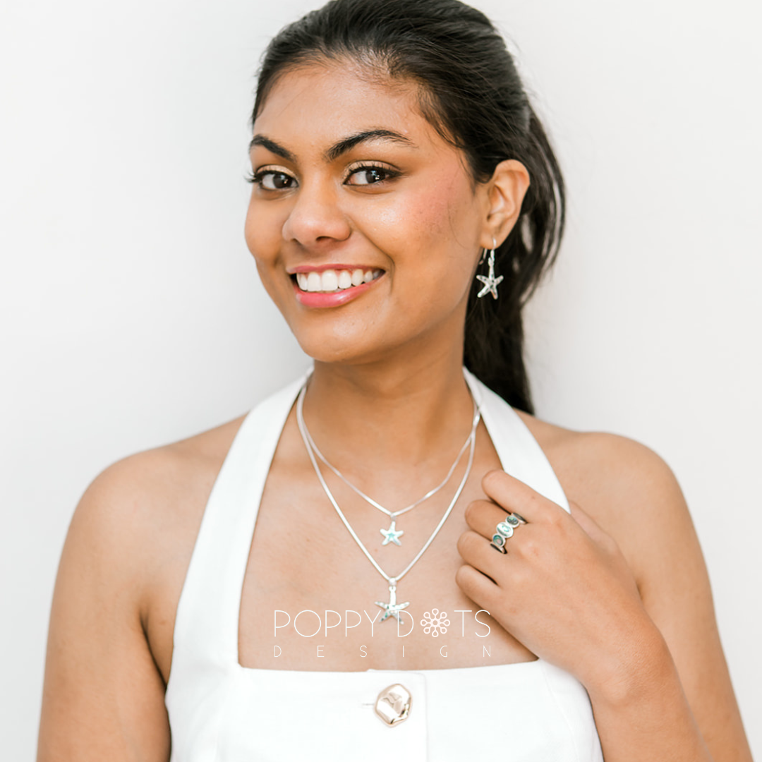 Sterling Silver Inlaid Shell Starfish Earrings