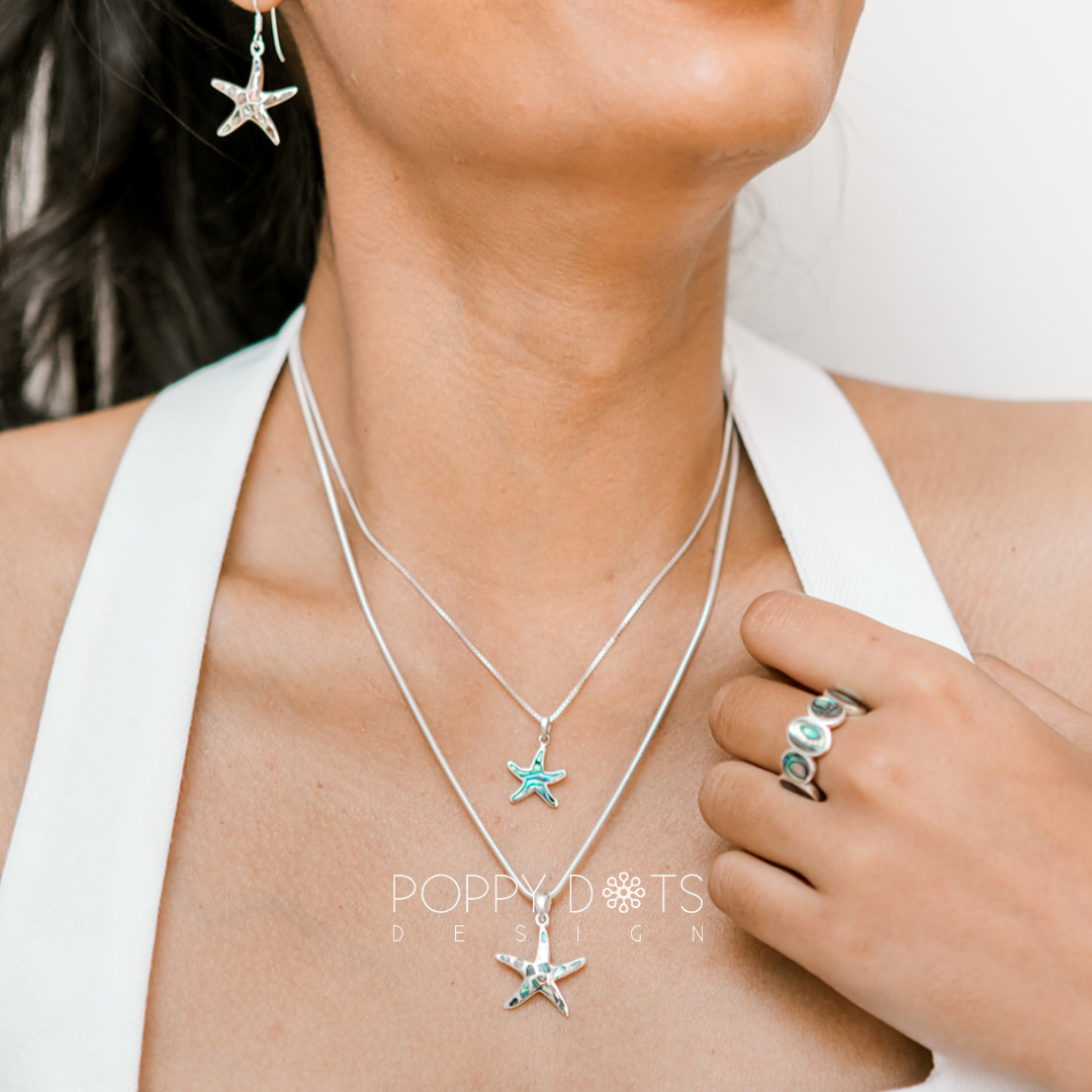 Sterling Silver Small Starfish Shell Inlaid Pendant