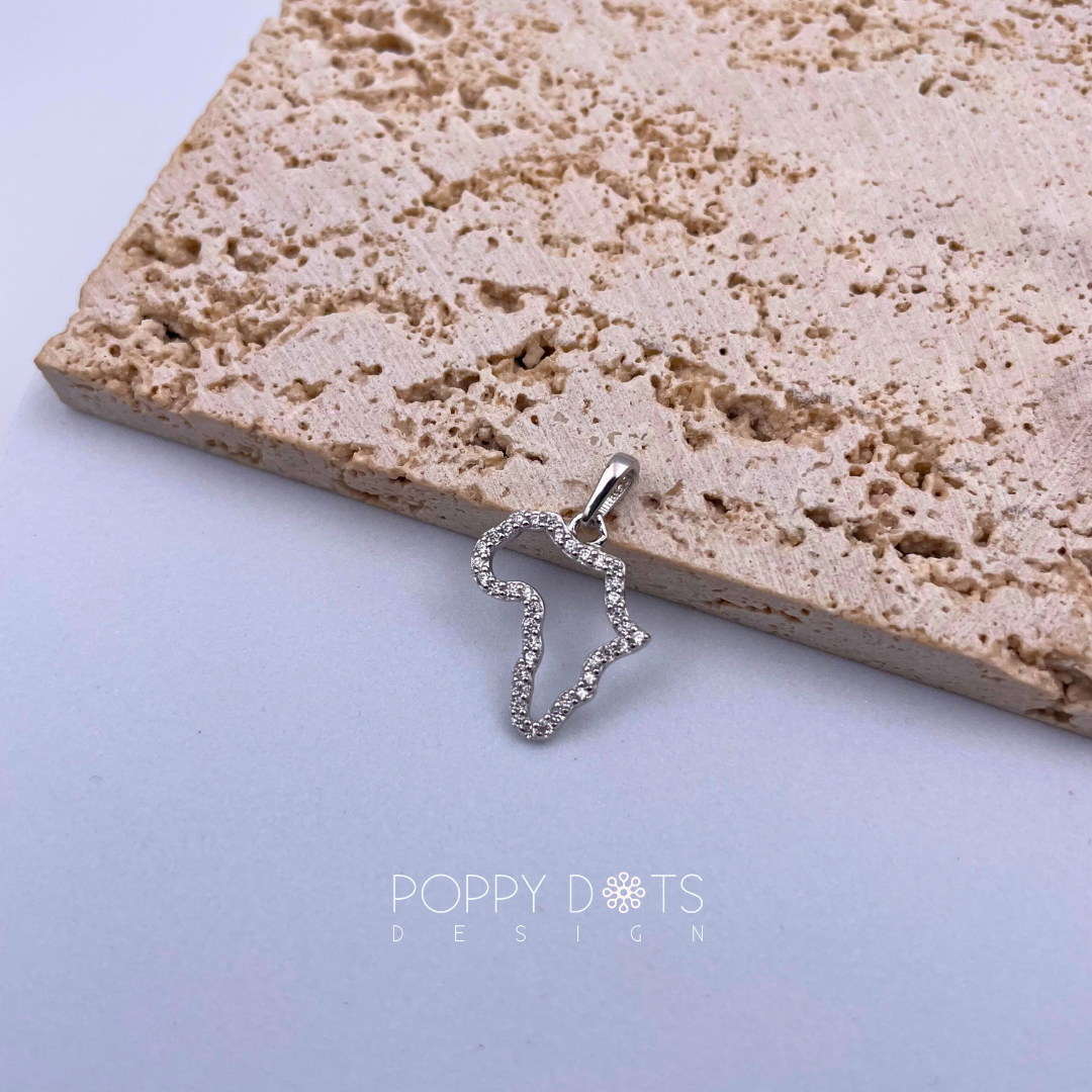 Sterling Silver Smaller Africa with Zirconias Pendant