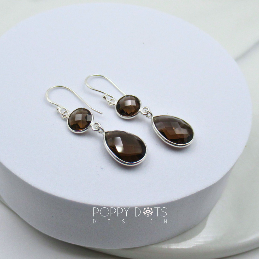 Sterling Silver Double Drop Smoky Quartz Earrings