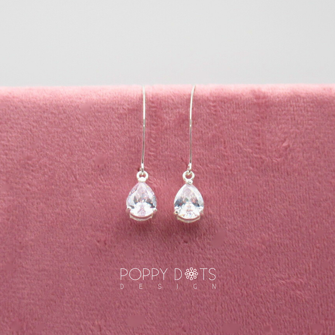 Sterling Silver Teardrop Zirconia Splendor Hook Earrings